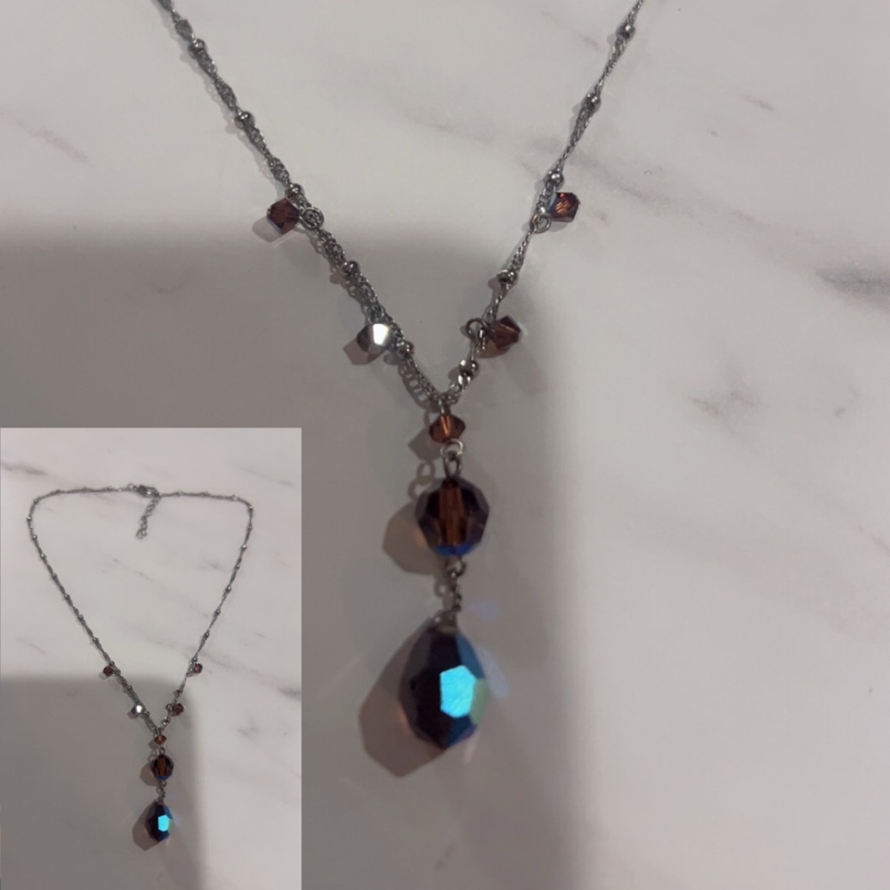 New Elegant Silver and Brown Choker Necklace